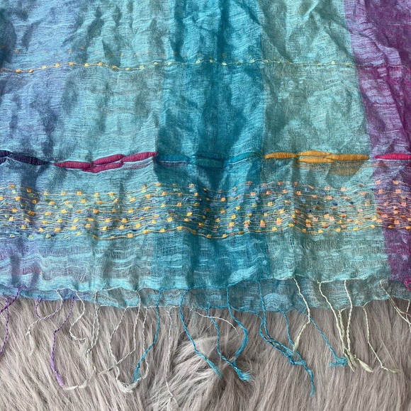 Embroidery beading tassels 100% silk women's long scarf shawl 25” Wide/65” Long - Picture 2 of 7
